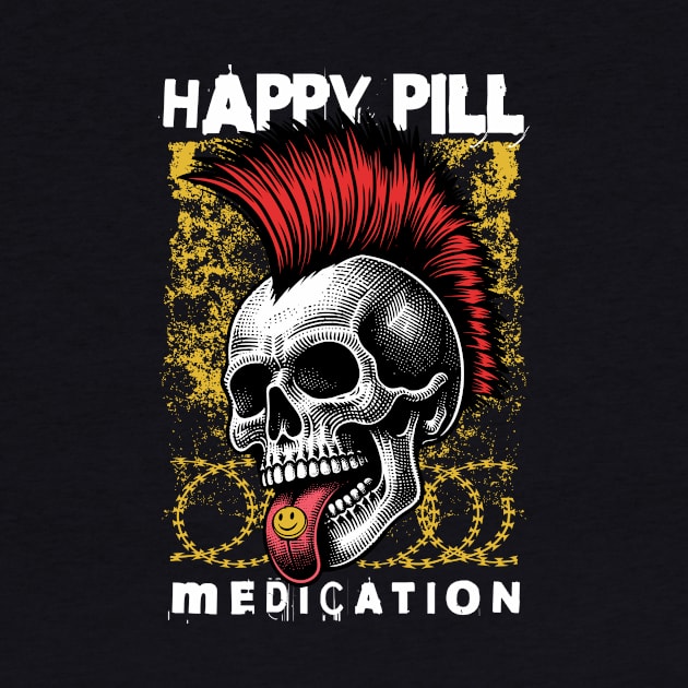 Skull Punk | Happy Pill Medication | T Shirt Design by artprint.ink